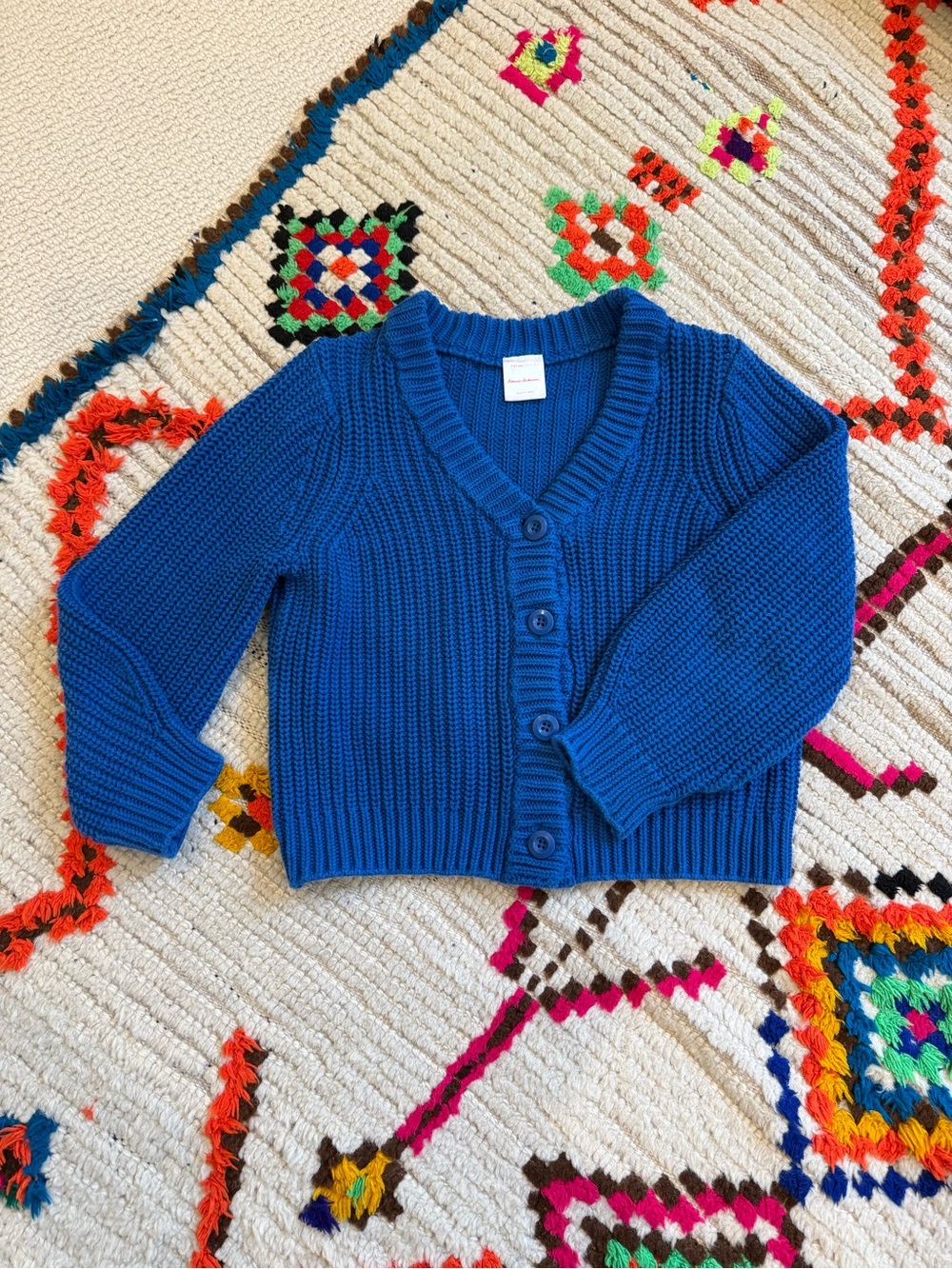 Hanna Anderson Blue V-Neck Button Front Girls Sweater Cardigan
